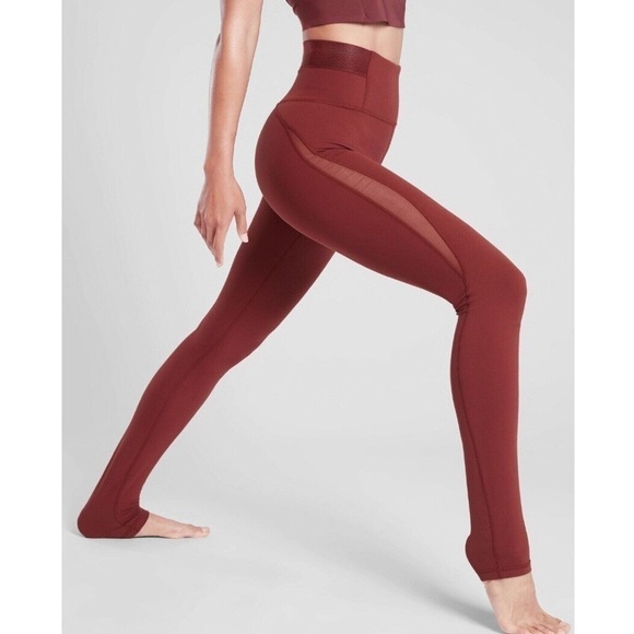 Athleta Aura Heel Tight Legging in Powervita in Maple Red Mesh Yoga Sz S - Picture 1 of 14
